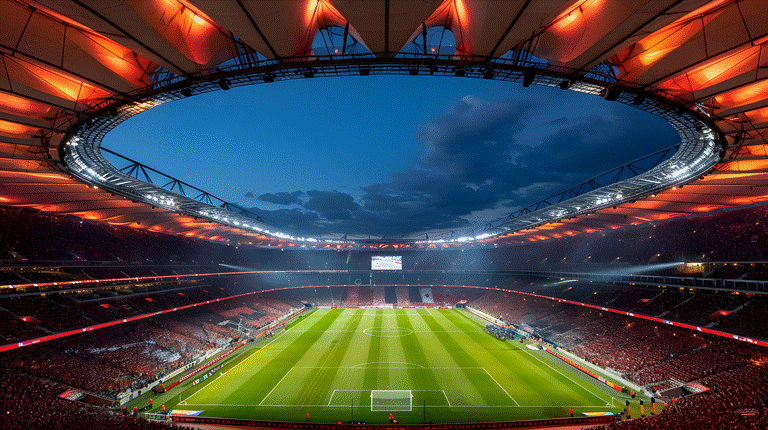 a stadium during the evening